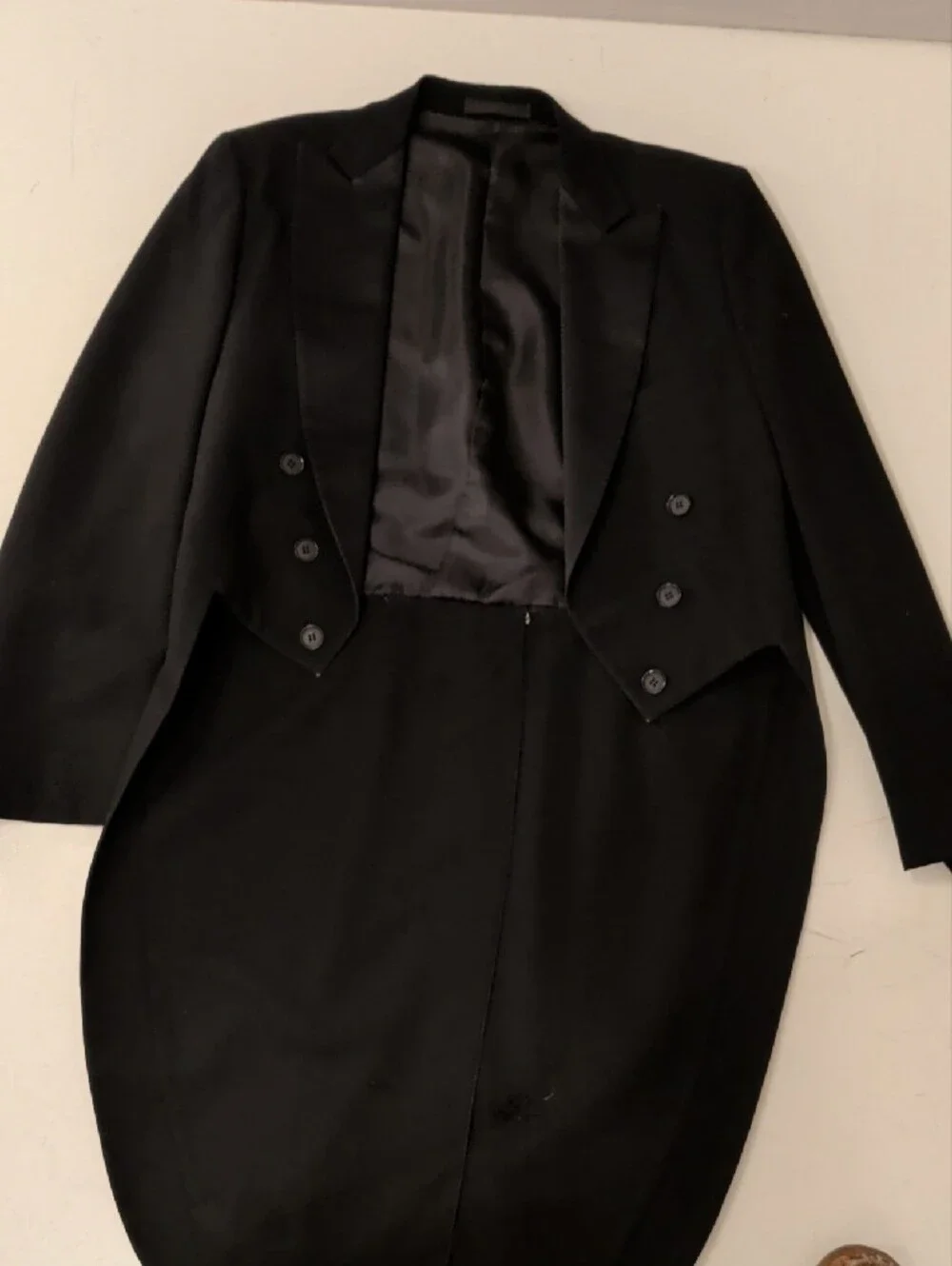 Black Tailcoat Tuxedo Jacket w White Waistcoat &Blk Trousers Formal Evening Wear